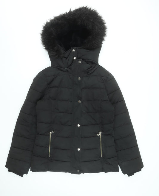 Stradivarius Women Black Size 12 Hooded Puffer Jacket