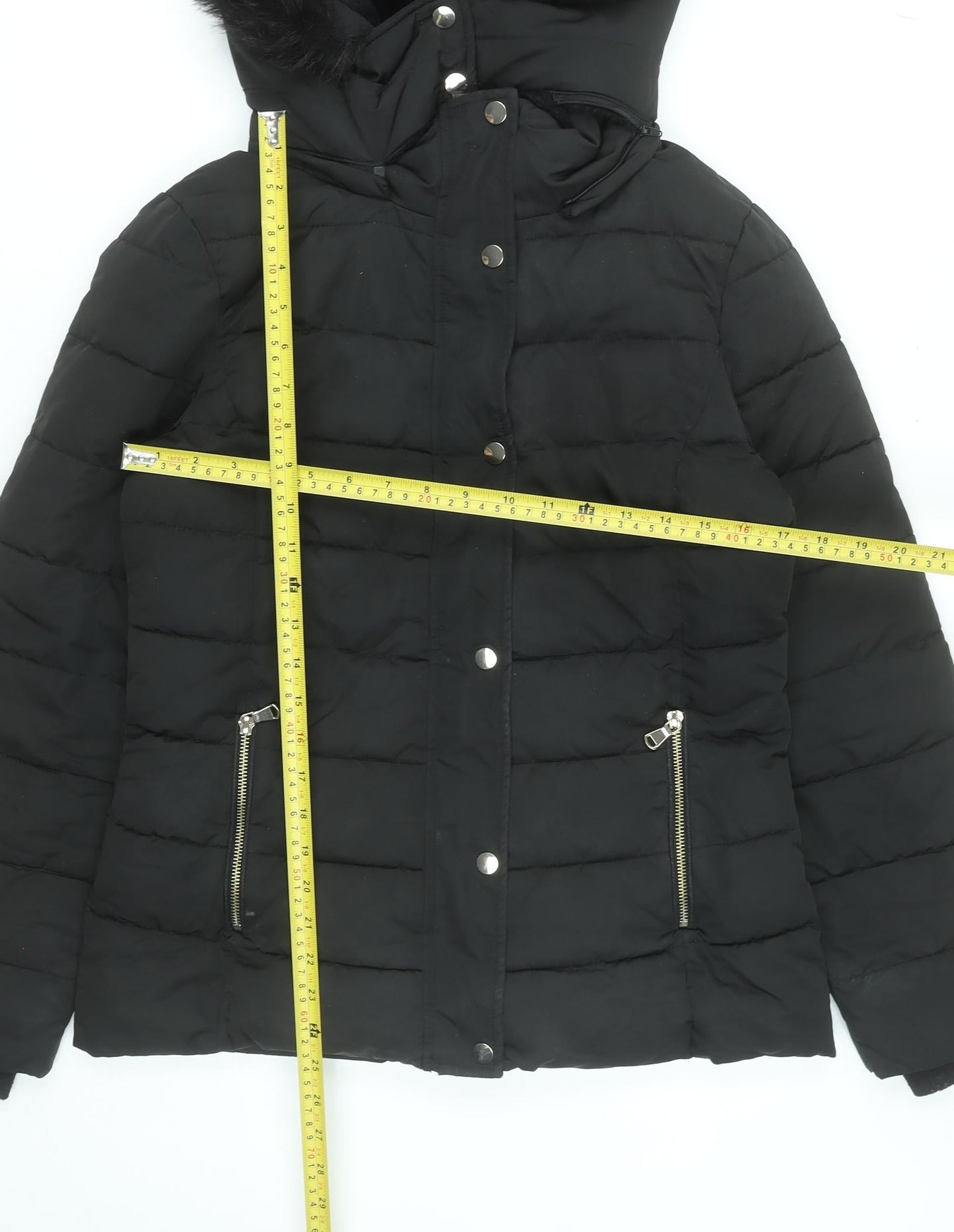 Stradivarius Women Black Size 12 Hooded Puffer Jacket