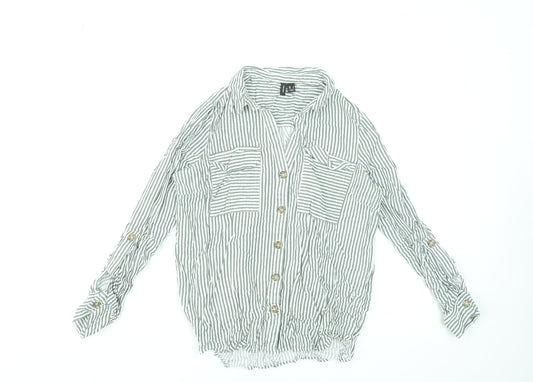 Vero Moda Women's Green Striped Button-Up Long Sleeve Shirt Size S