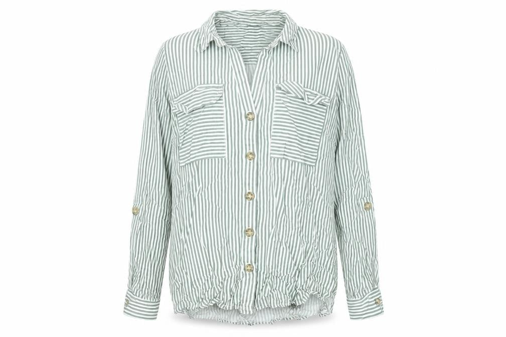 Vero Moda Women's Green Striped Button-Up Long Sleeve Shirt Size S