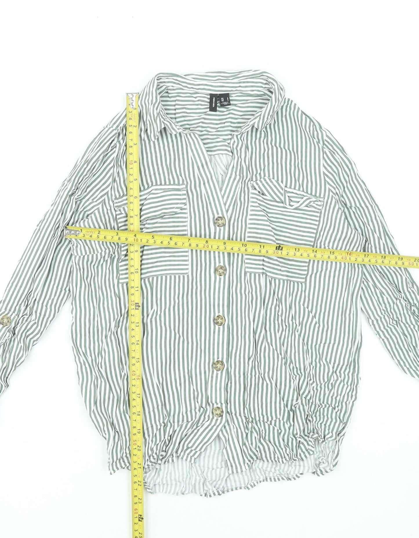 Vero Moda Women's Green Striped Button-Up Long Sleeve Shirt Size S