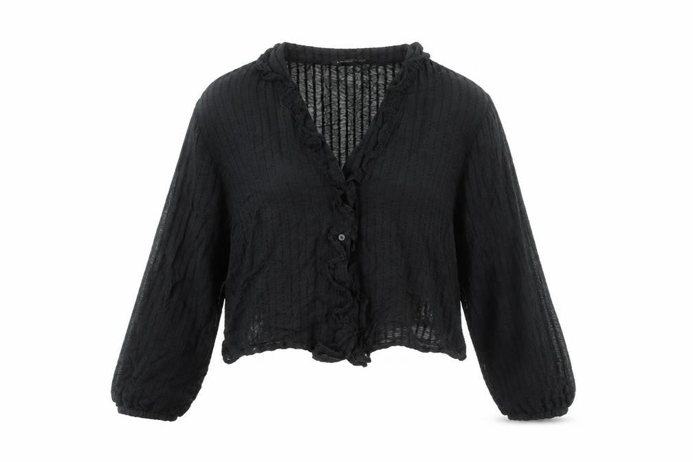 Stradivarius Women’s Black Cropped Ruffle Blouse Size 12