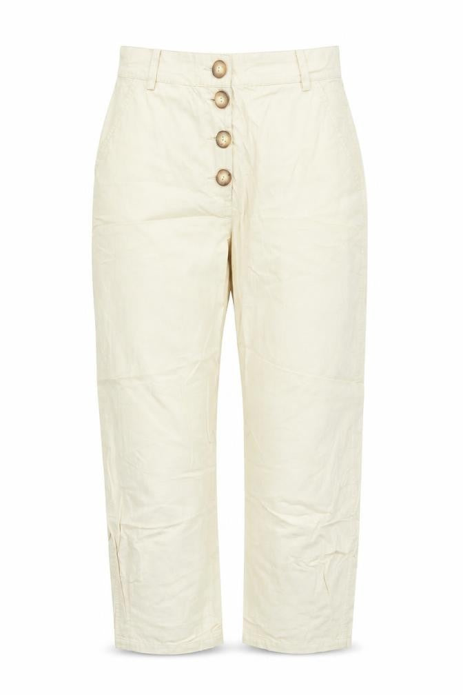Zara Women Beige Cotton Cropped Trousers XS High Waist Button Front