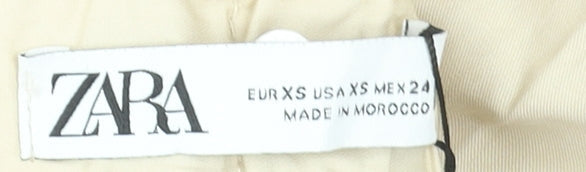 Zara Women Beige Cotton Cropped Trousers XS High Waist Button Front