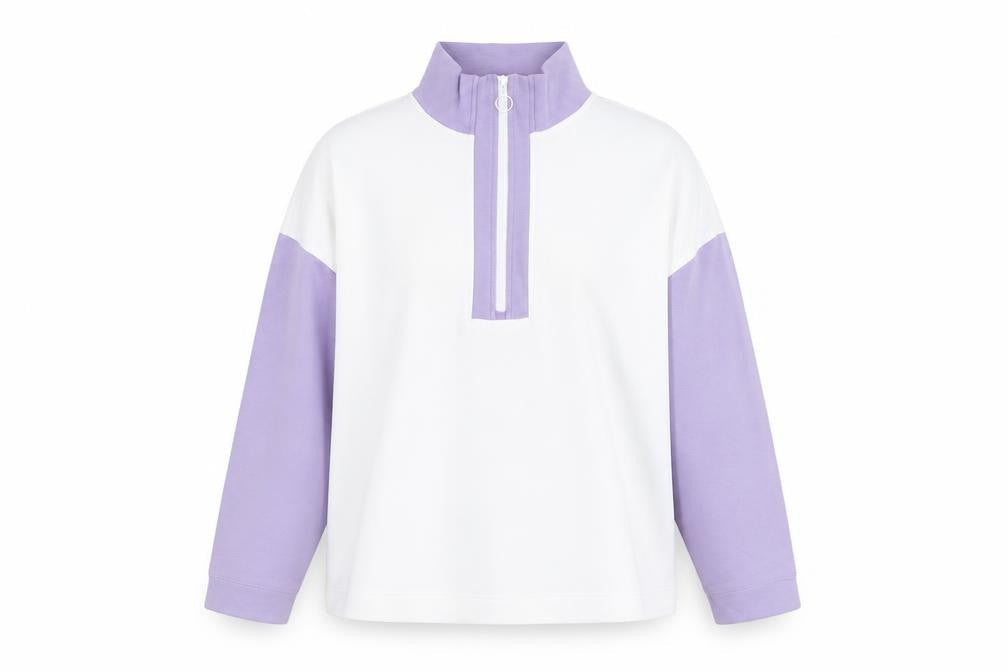 Dunnes Women White & Lilac 1/2 Zip Pullover Sweatshirt Size L