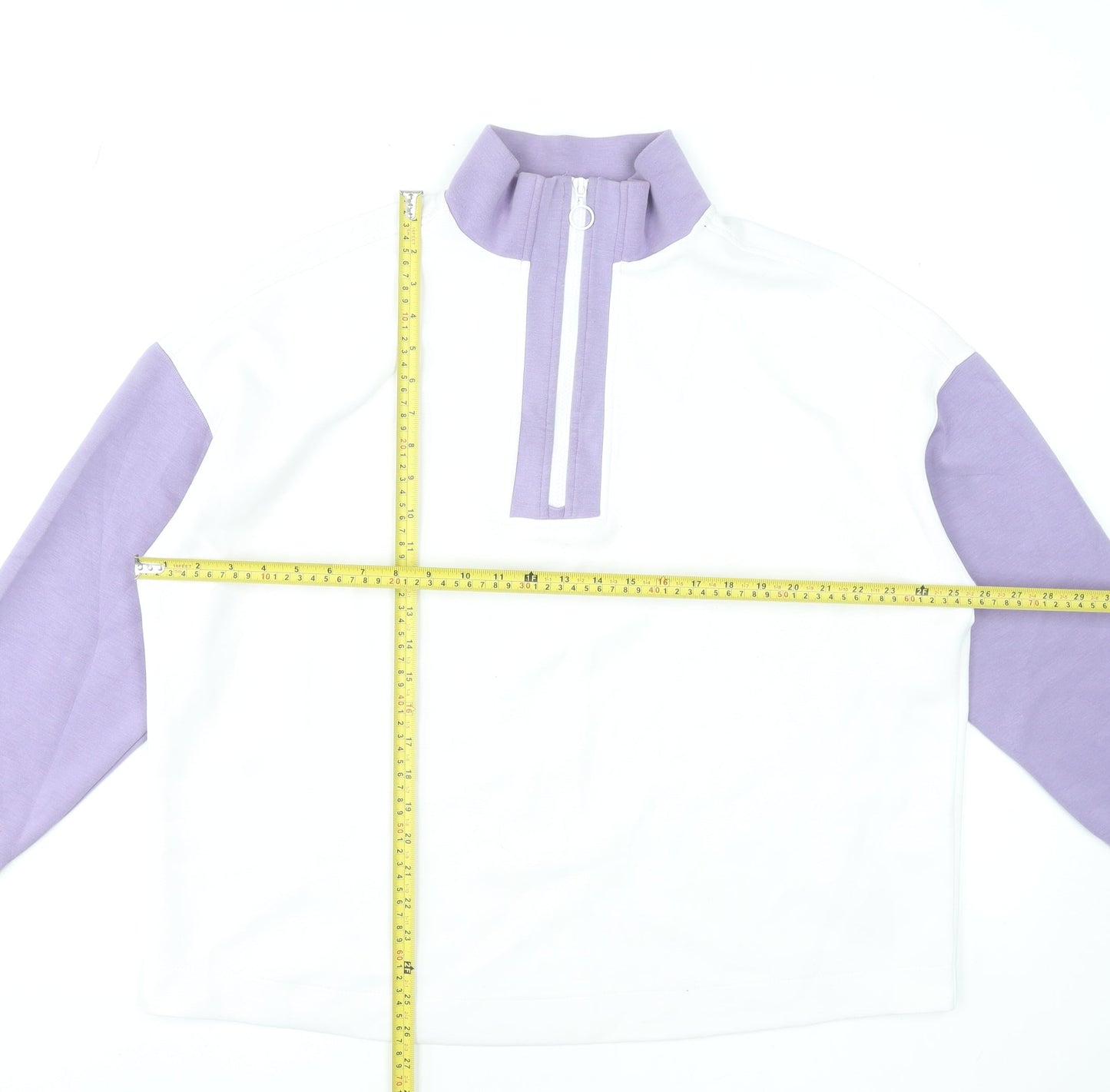 Dunnes Women White & Lilac 1/2 Zip Pullover Sweatshirt Size L