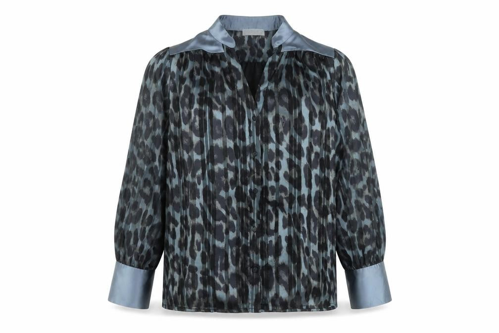 Gallery Women’s Grey Animal Print Sheer Long Sleeve Blouse Size 14