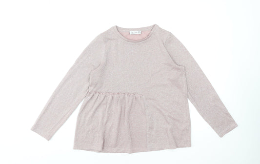 Gallery Womens Pink Long Sleeve Ruffle Hem Tunic Blouse Size S