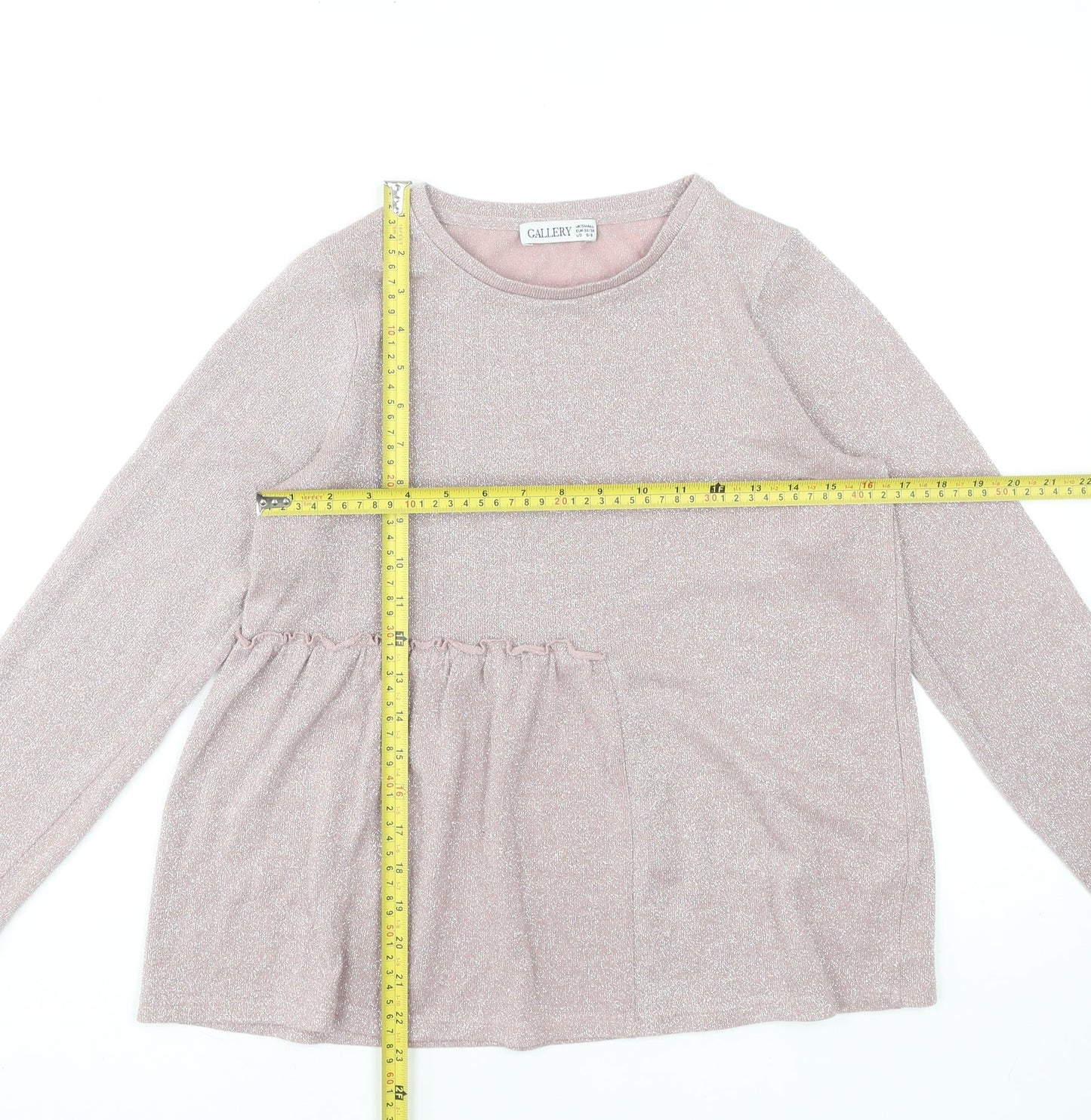Gallery Womens Pink Long Sleeve Ruffle Hem Tunic Blouse Size S