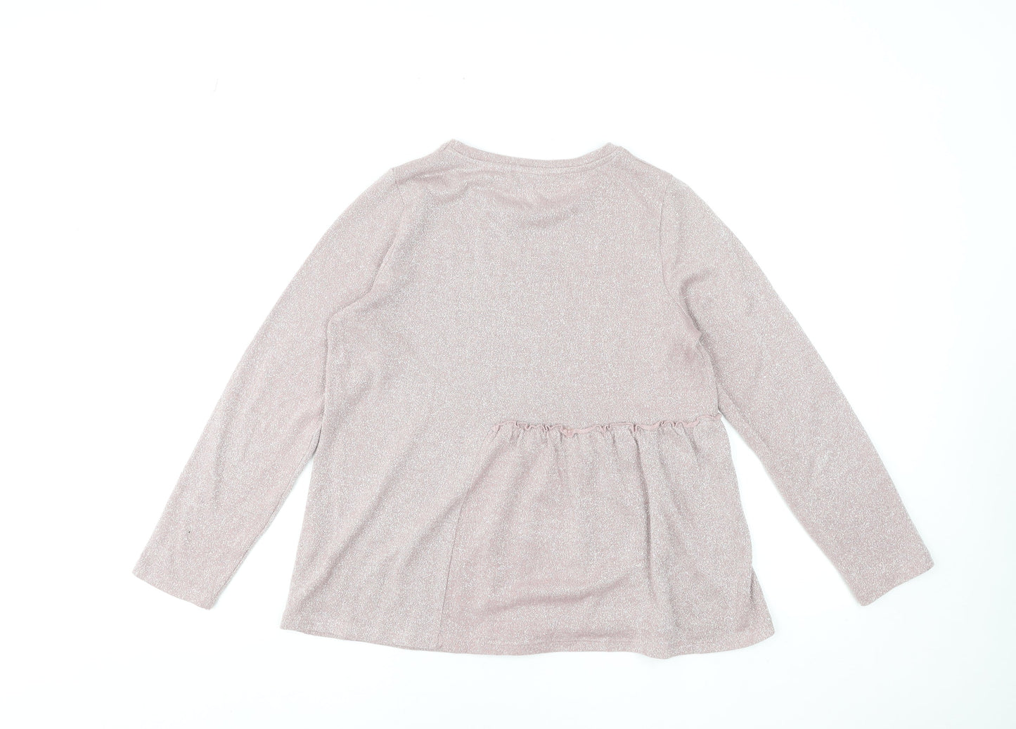 Gallery Womens Pink Long Sleeve Ruffle Hem Tunic Blouse Size S