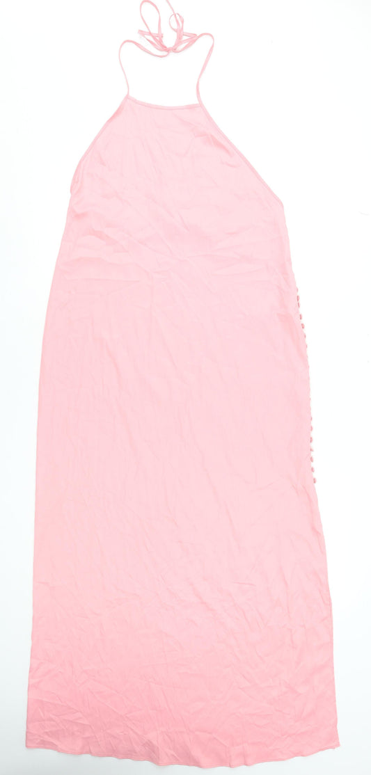 Zara Women Pink Halter Slip Long Dress Summer Size M