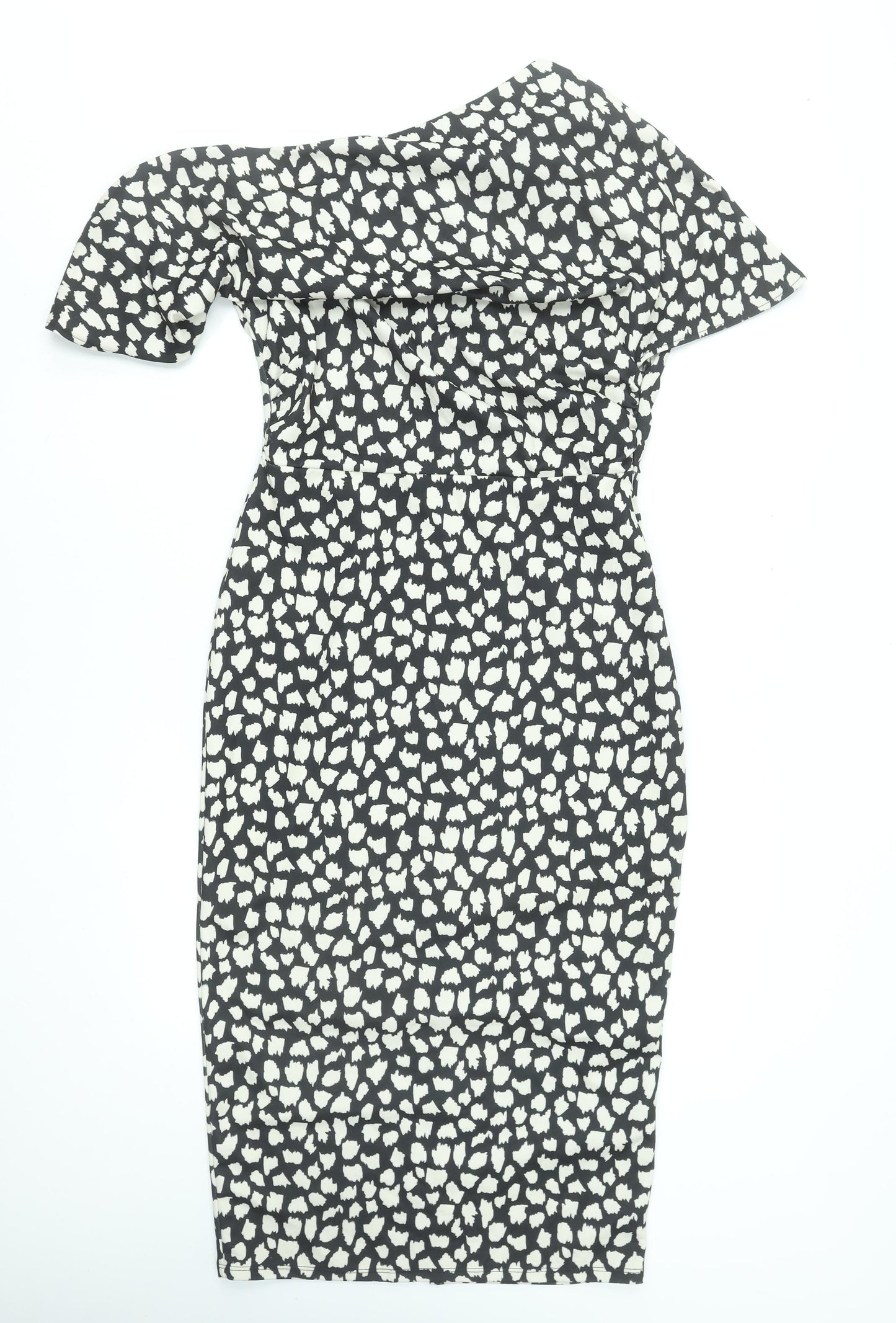 ASOS Women Black Animal Print One Shoulder Bodycon Dress Size 12