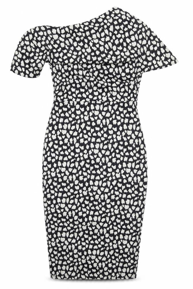 ASOS Women Black Animal Print One Shoulder Bodycon Dress Size 12