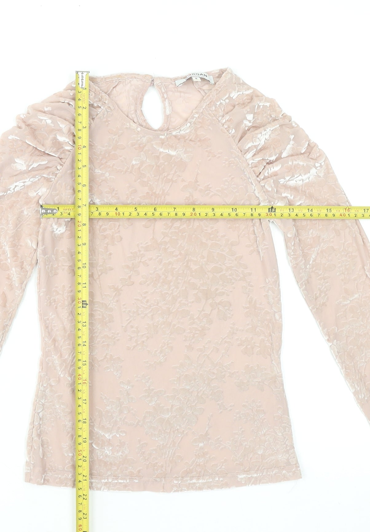 Morgan Women’s Beige Velvet Floral Long Sleeve Blouse S
