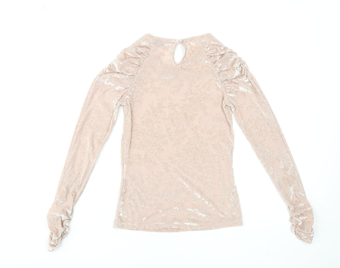 Morgan Women’s Beige Velvet Floral Long Sleeve Blouse S
