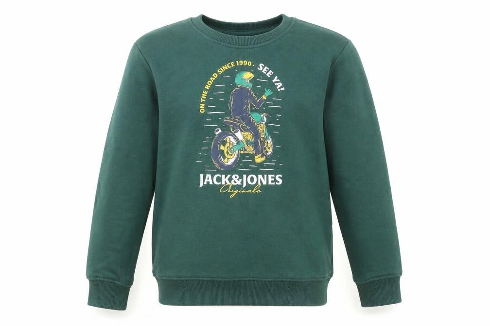 Jack & Jones Boys Green Graphic Sweatshirt Size 12 Years Crew Neck Cotton Blend