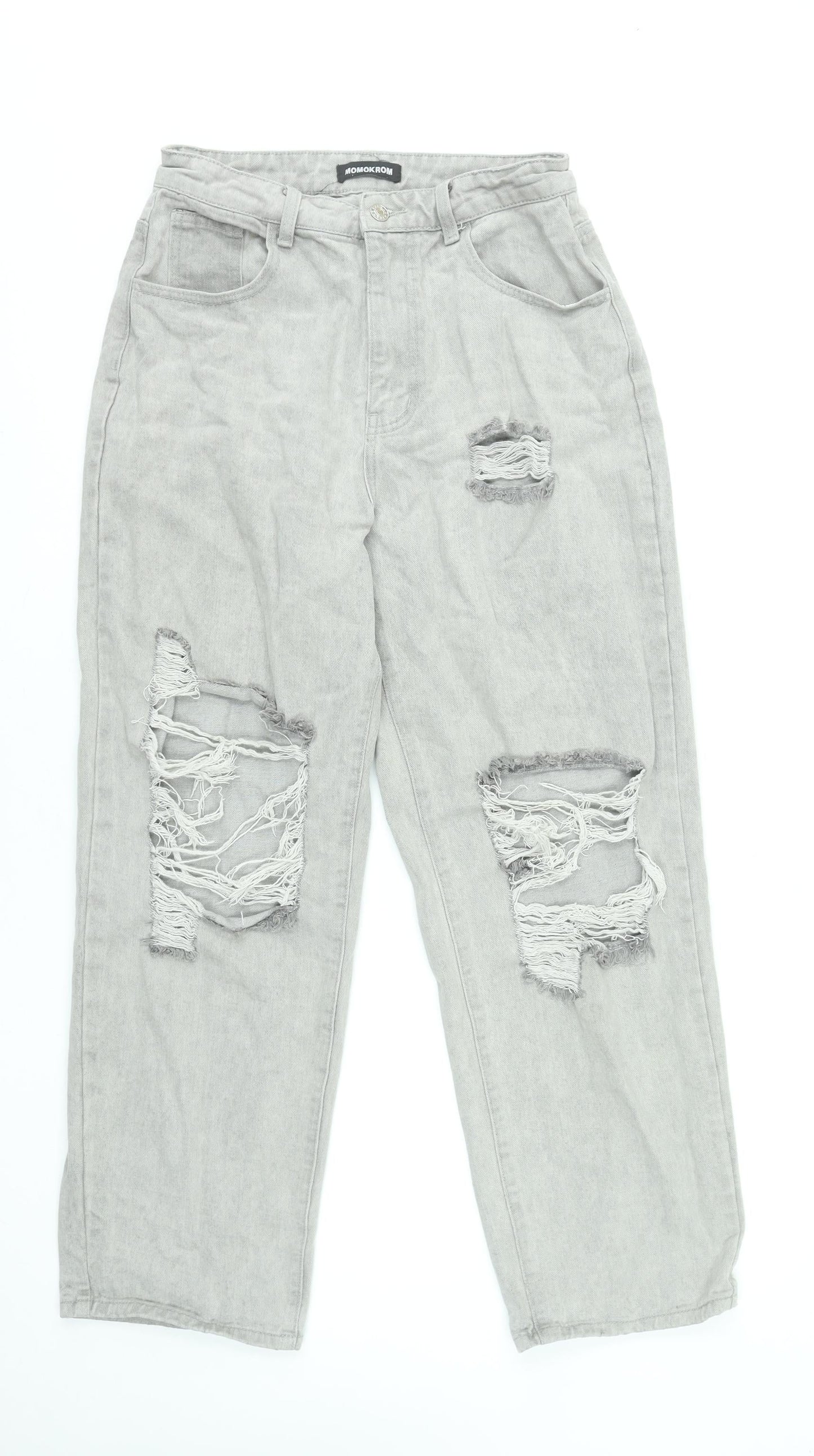 Momokrom Women’s Grey Distressed Straight Jeans UK 8