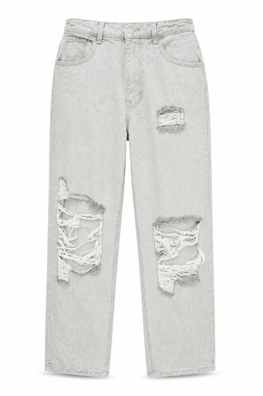 Momokrom Women’s Grey Distressed Straight Jeans UK 8