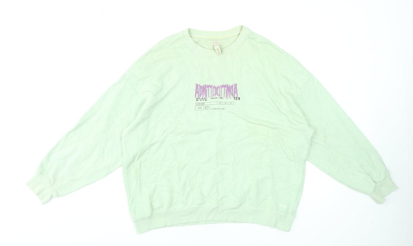Pull&Bear Womens Green Graphic Pullover Sweatshirt Size M Cotton Blend