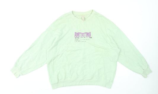 Pull&Bear Womens Green Graphic Pullover Sweatshirt Size M Cotton Blend