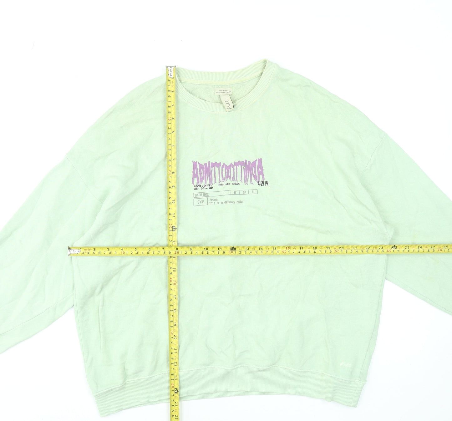 Pull&Bear Womens Green Graphic Pullover Sweatshirt Size M Cotton Blend