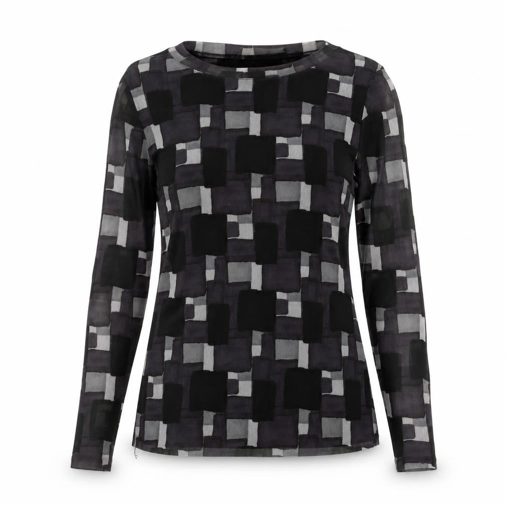 Daniel Mayer Women's Black Geometric Chiffon Long Sleeve Blouse M