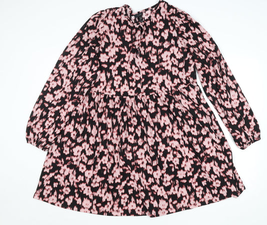 New Look Women’s Pink Animal Print Long Sleeve Smocked Dress Size 16
