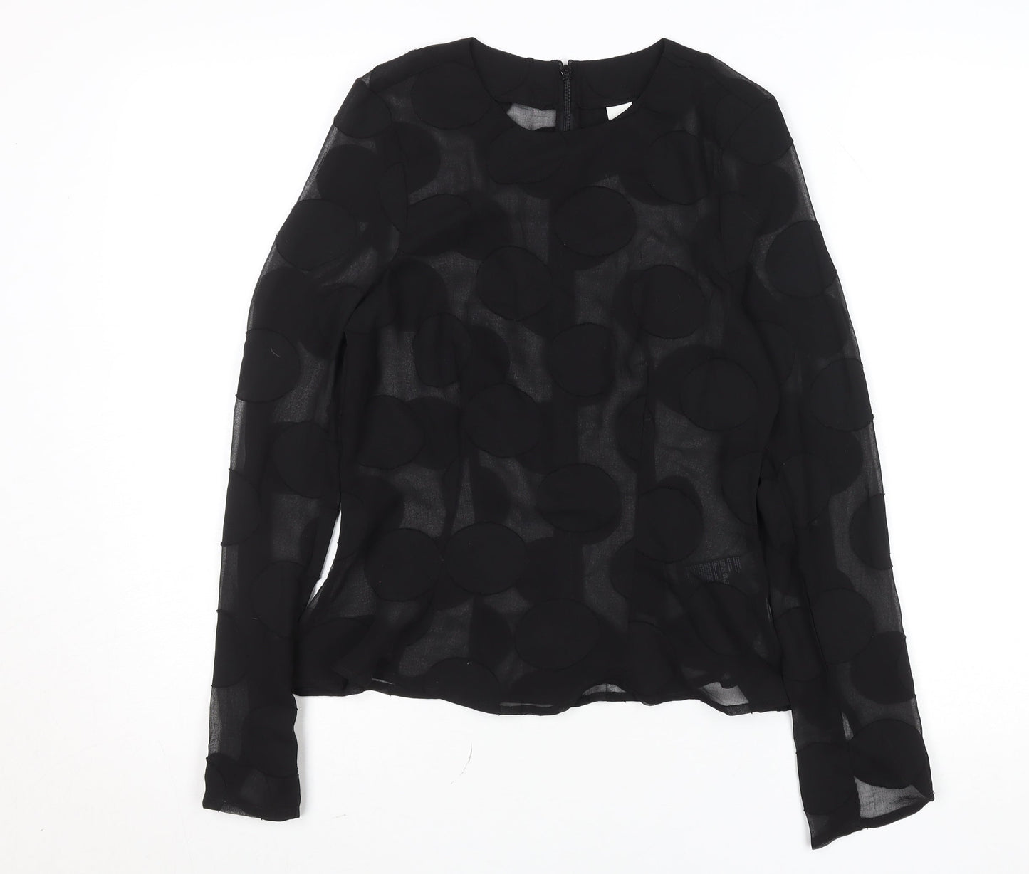 H&M Women's Black Sheer Polka Dot Long Sleeve Blouse Size 10