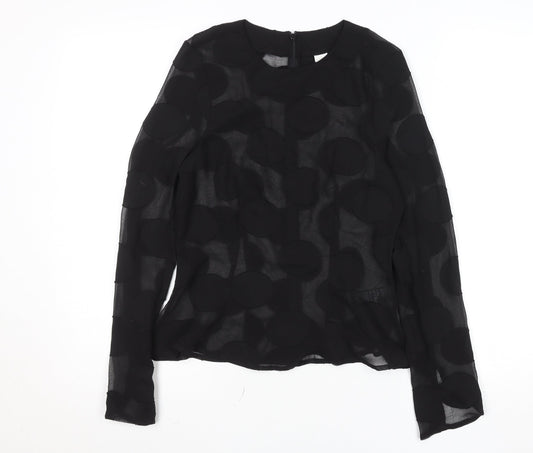 H&M Women's Black Sheer Polka Dot Long Sleeve Blouse Size 10