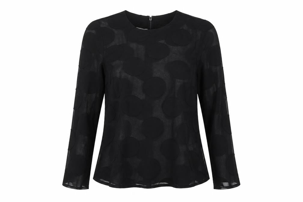 H&M Women's Black Sheer Polka Dot Long Sleeve Blouse Size 10