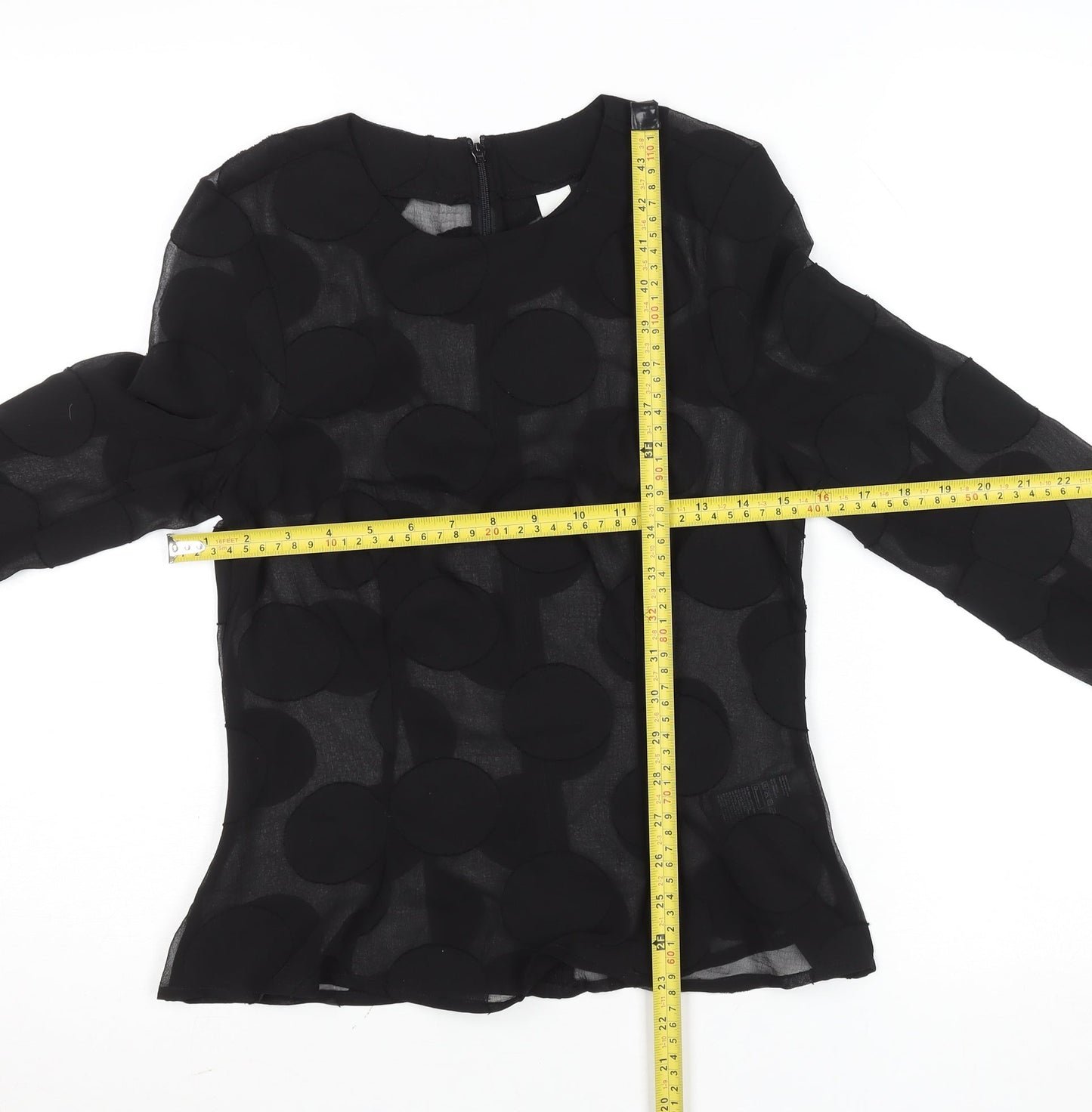 H&M Women's Black Sheer Polka Dot Long Sleeve Blouse Size 10