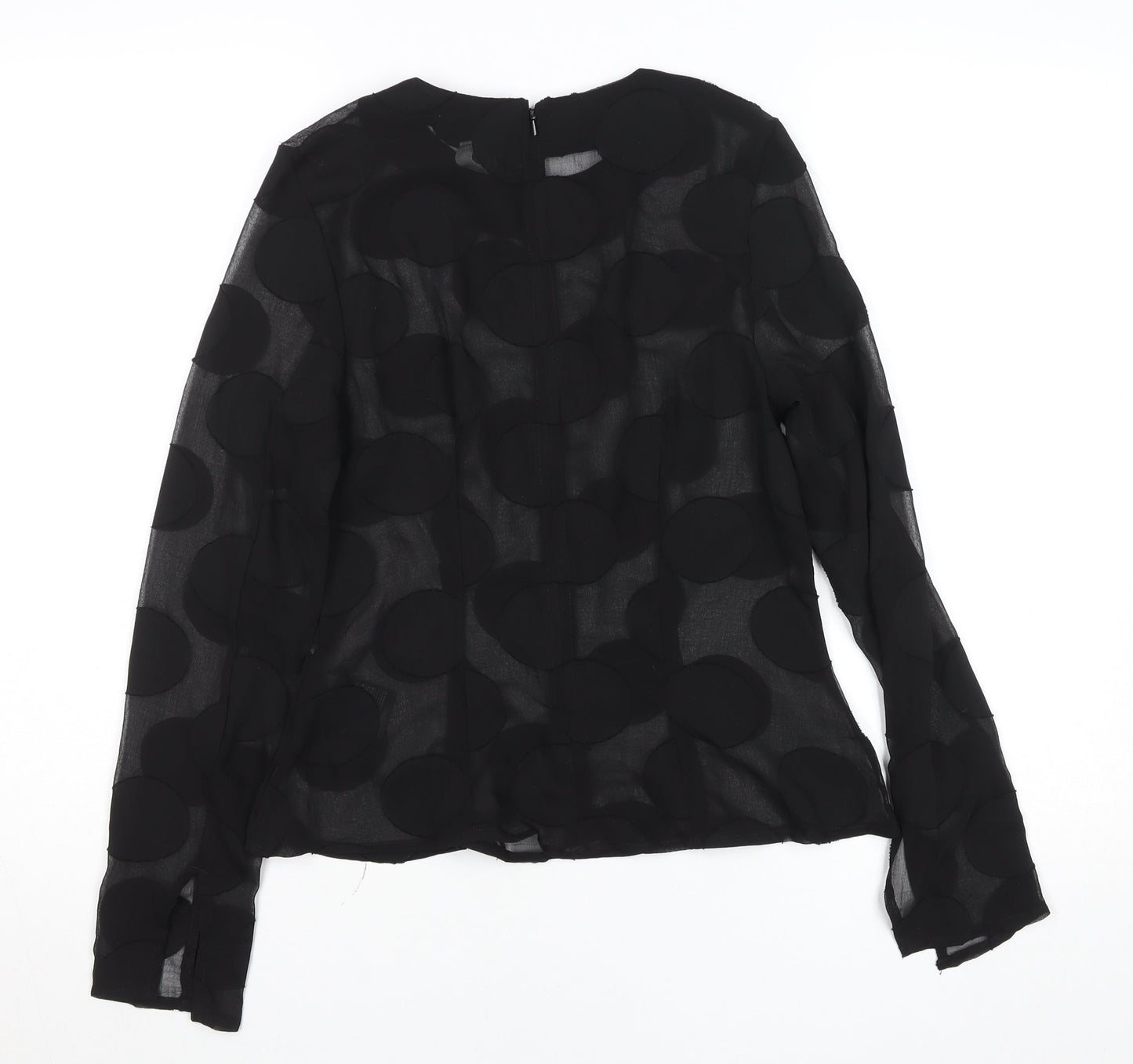 H&M Women's Black Sheer Polka Dot Long Sleeve Blouse Size 10