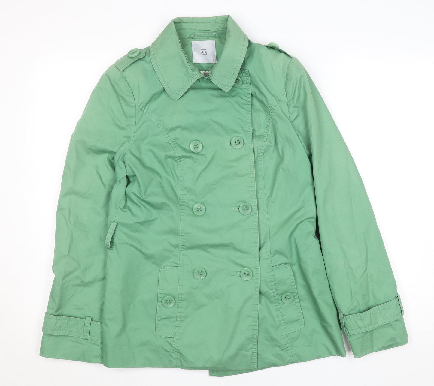 TU Women’s Green Mid-Length Cotton Pea Coat Jacket Size 10