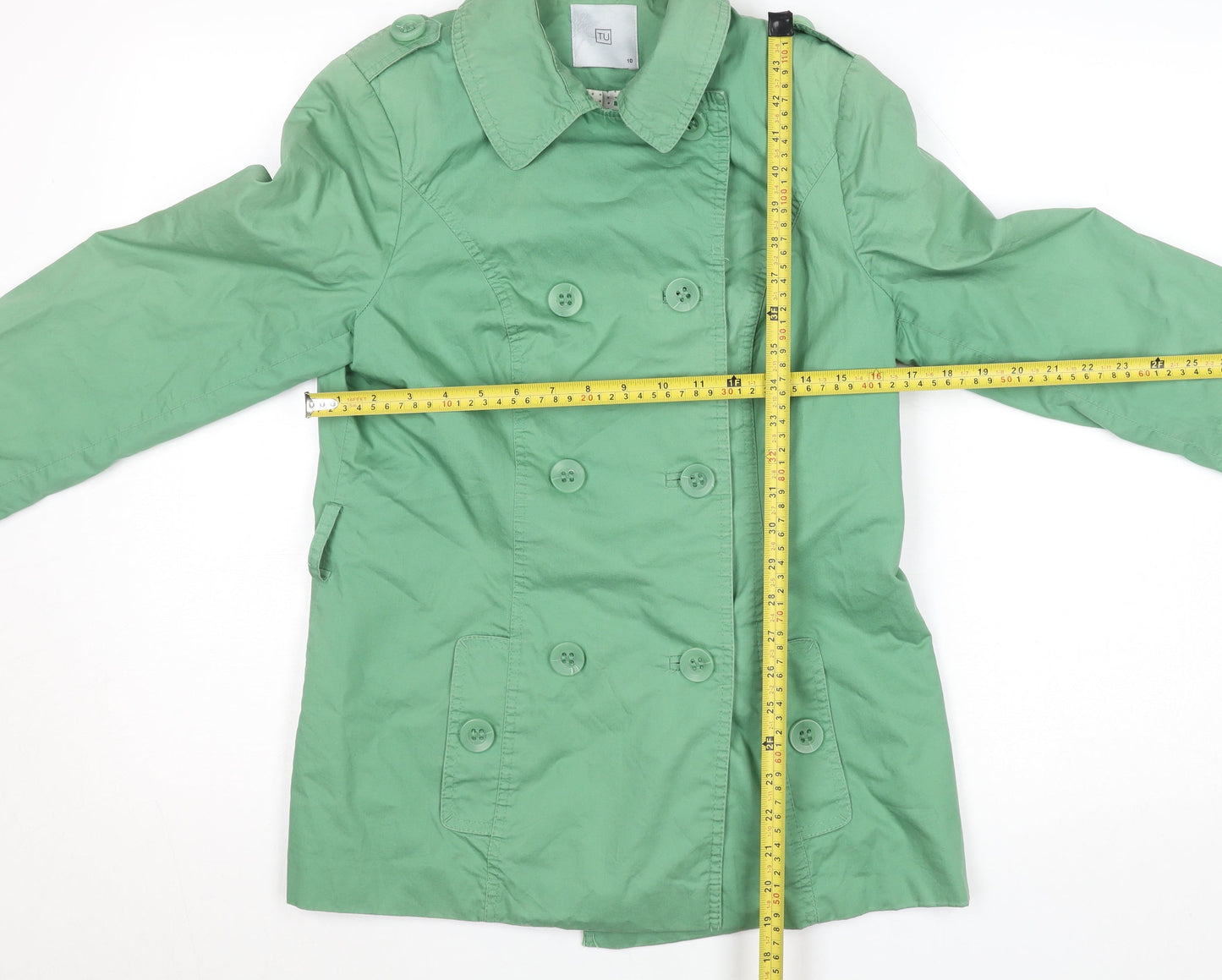 TU Women’s Green Mid-Length Cotton Pea Coat Jacket Size 10