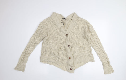 Boohoo Women’s Beige Chunky Knit V-Neck Cardigan Size S