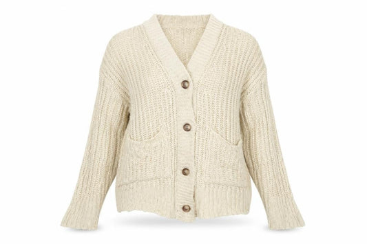 Boohoo Women’s Beige Chunky Knit V-Neck Cardigan Size S