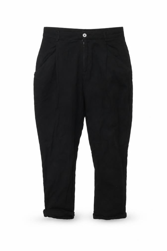 Zara Women Black Cropped Cotton Trousers Size M