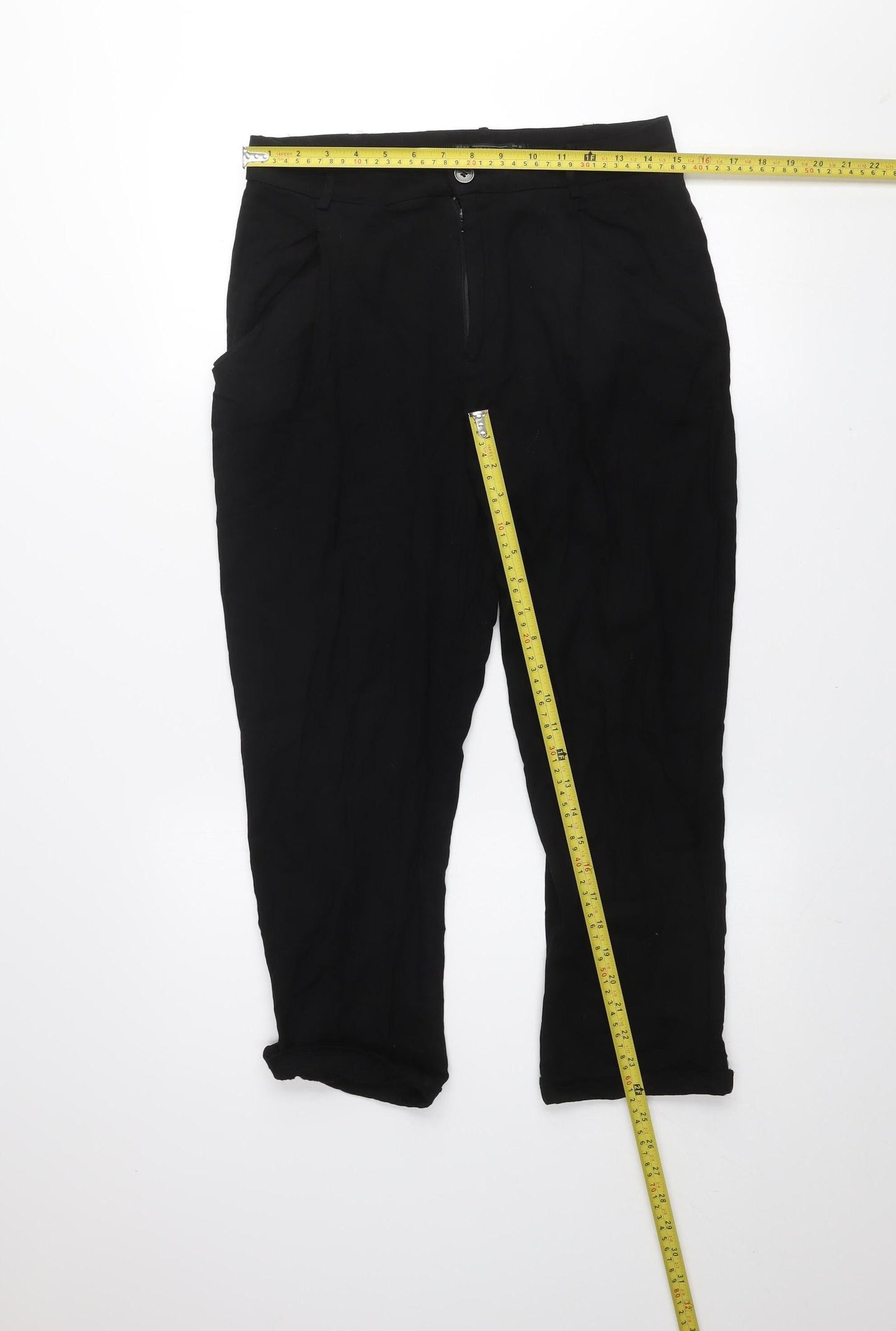 Zara Women Black Cropped Cotton Trousers Size M