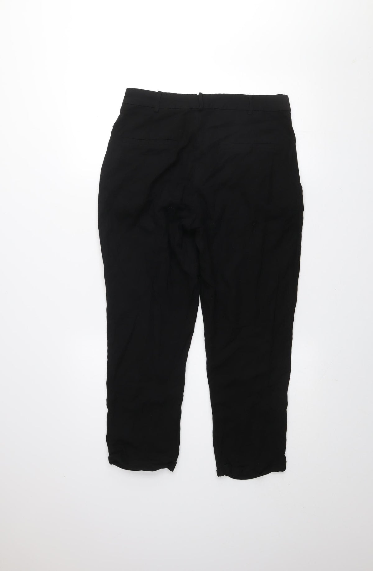 Zara Women Black Cropped Cotton Trousers Size M