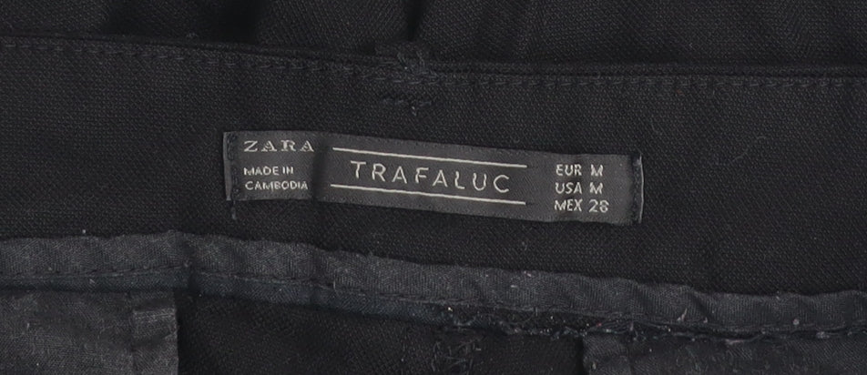 Zara Women Black Cropped Cotton Trousers Size M