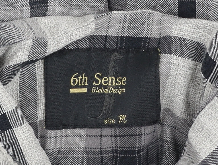 6th Sense Men's Grey Checked Cotton Long Sleeve Button-Up Shirt M