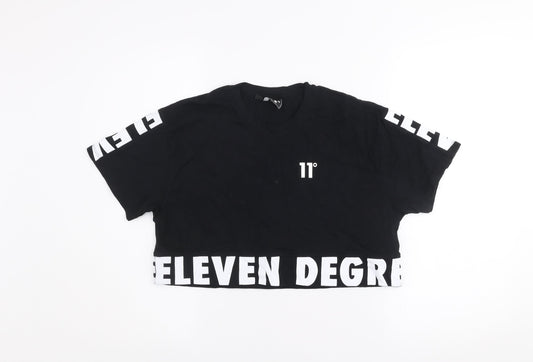 11 Degrees Womens Black Cropped T-Shirt Size 6 Cotton Casual Top