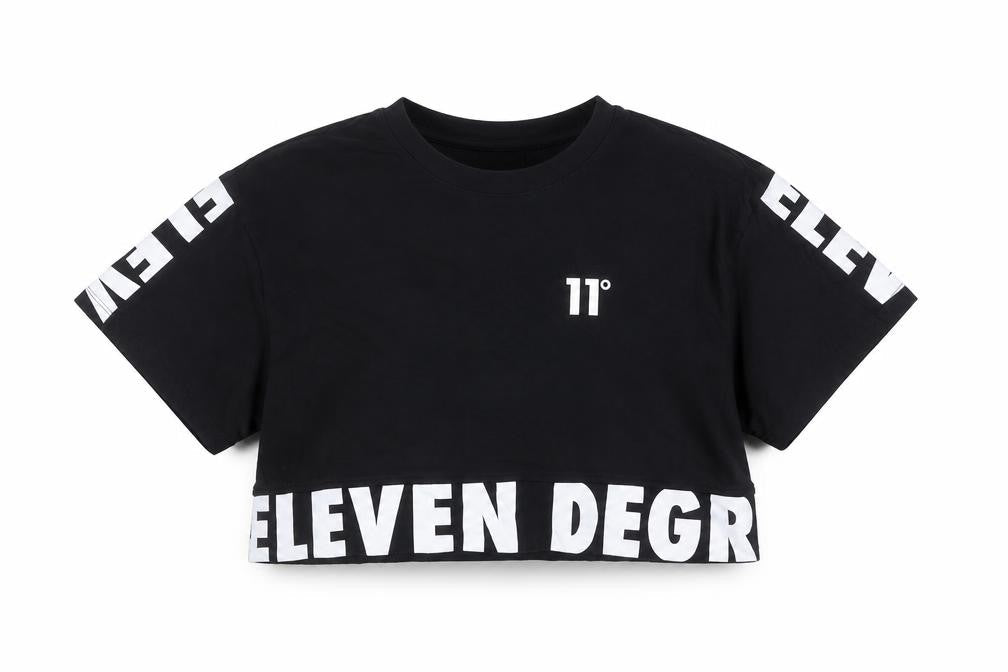 11 Degrees Womens Black Cropped T-Shirt Size 6 Cotton Casual Top