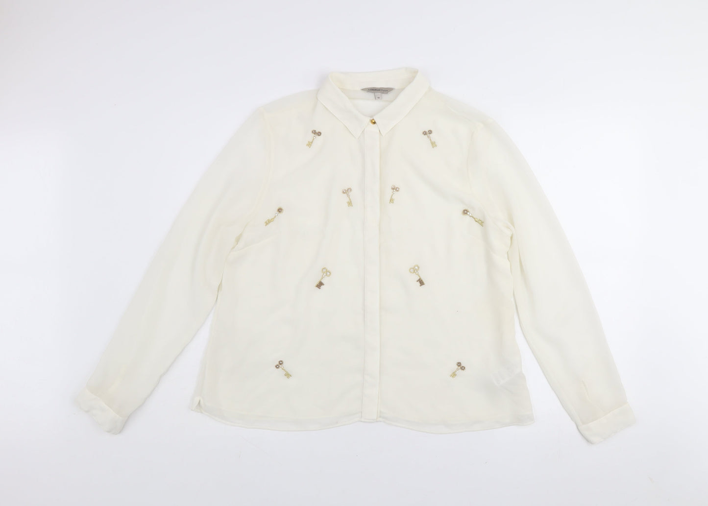 Marks and Spencer Limited Edition Women Ivory Key Embellished Long Sleeve Blouse Size 16