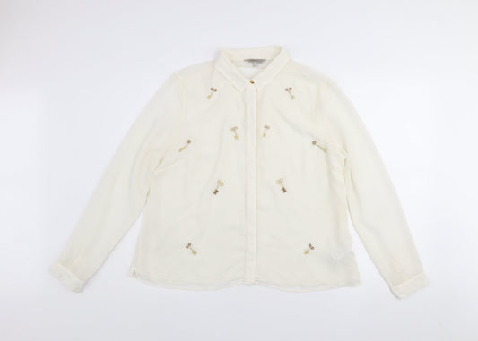 Marks and Spencer Limited Edition Women Ivory Key Embellished Long Sleeve Blouse Size 16