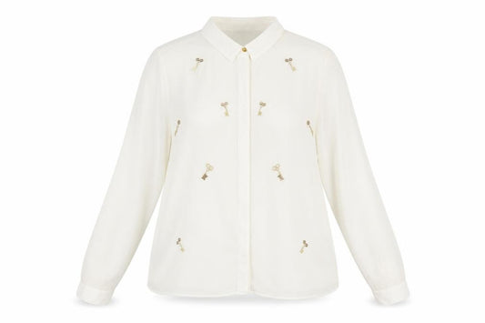 Marks and Spencer Limited Edition Women Ivory Key Embellished Long Sleeve Blouse Size 16