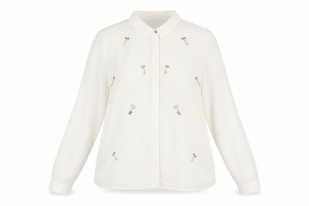 Marks & Spencer Limited Edition Women Ivory Key Embellished Long Sleeve Blouse Size 16