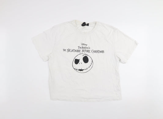 Disney Women’s White Jack Skellington T-Shirt M Gothic Halloween