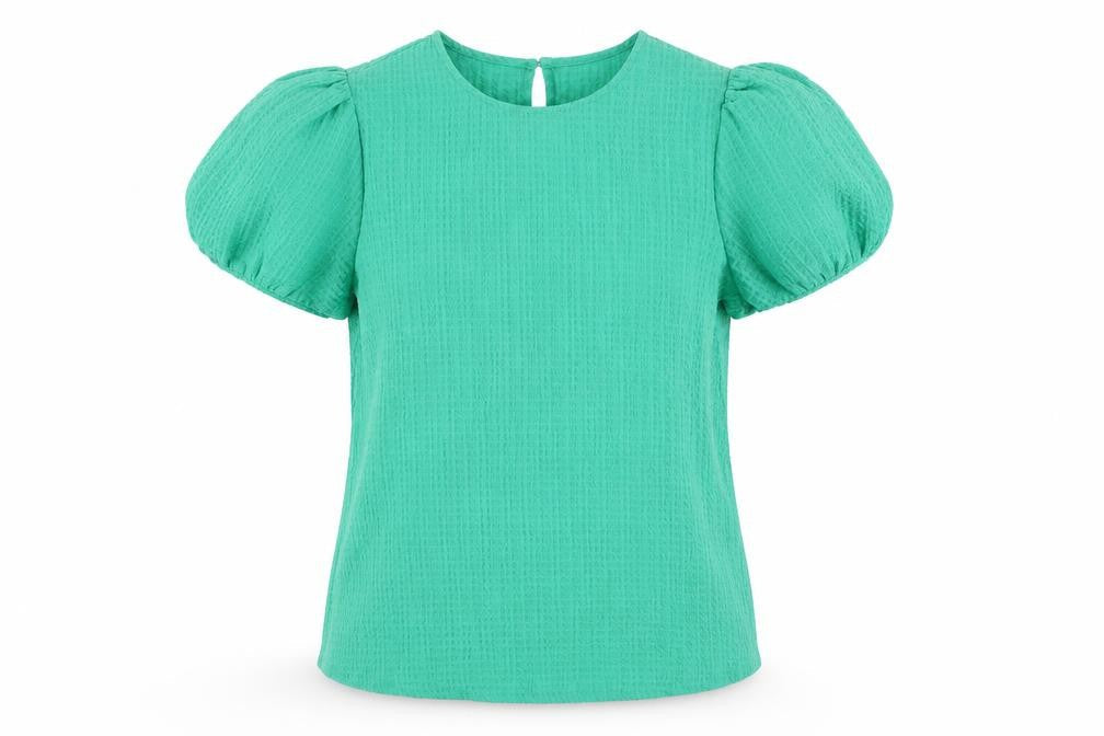 Gallery Women's Green Puff Sleeve Crew Neck Blouse UK 8