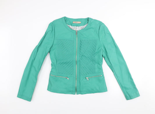Escandelle Paris Womens Green Faux Leather Jacket L Zip Pockets